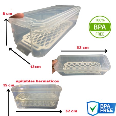 Organizador de nevera 12 recipientes apilables con rejilla