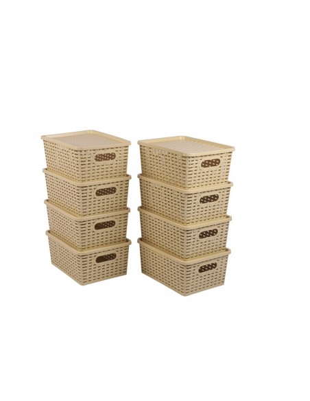 Cesta Canasta Caja Set X 6 Organizadora Con Tapa Rattan