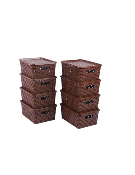 Cesta Canasta Caja Set X 6 Organizadora Con Tapa Rattan