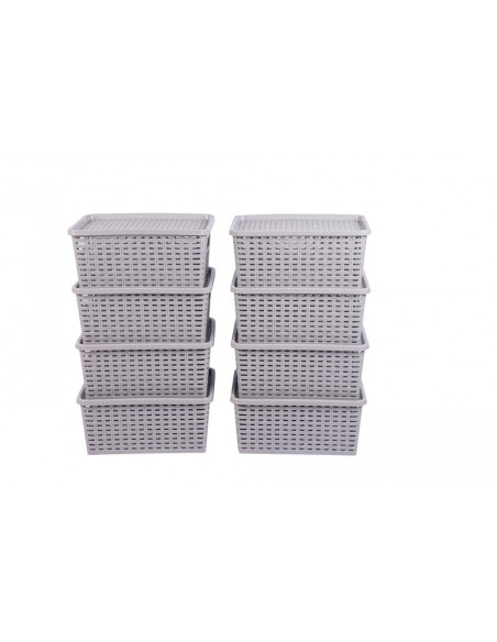 Cesta Canasta Caja Set X 6 Organizadora Con Tapa Rattan